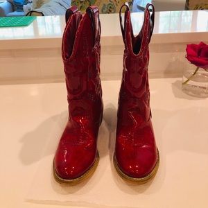 Red glossy girl cowboy boots